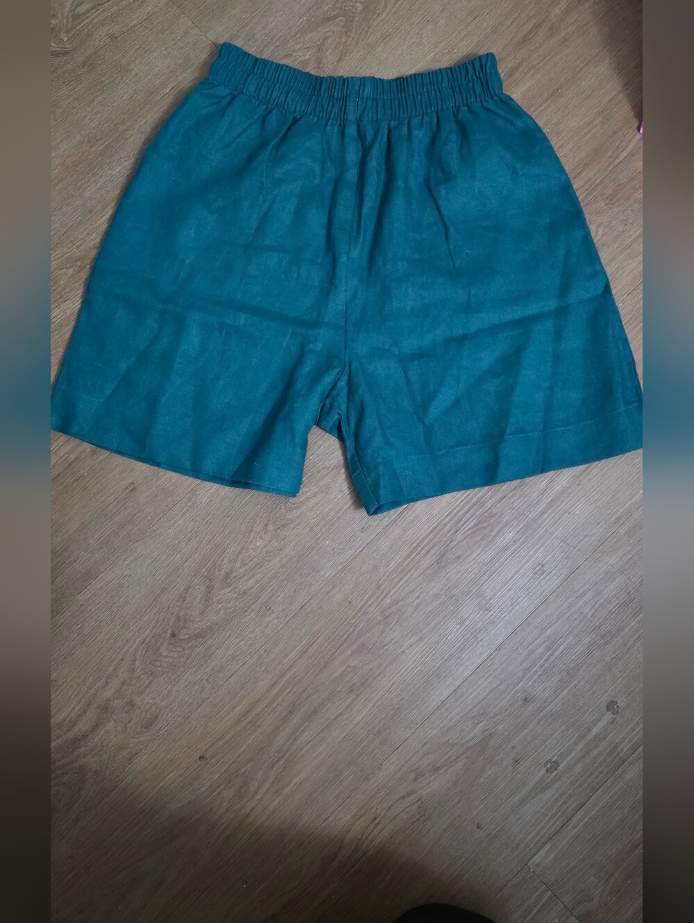 High-Rise Teal Relaxed Bermuda Shorts